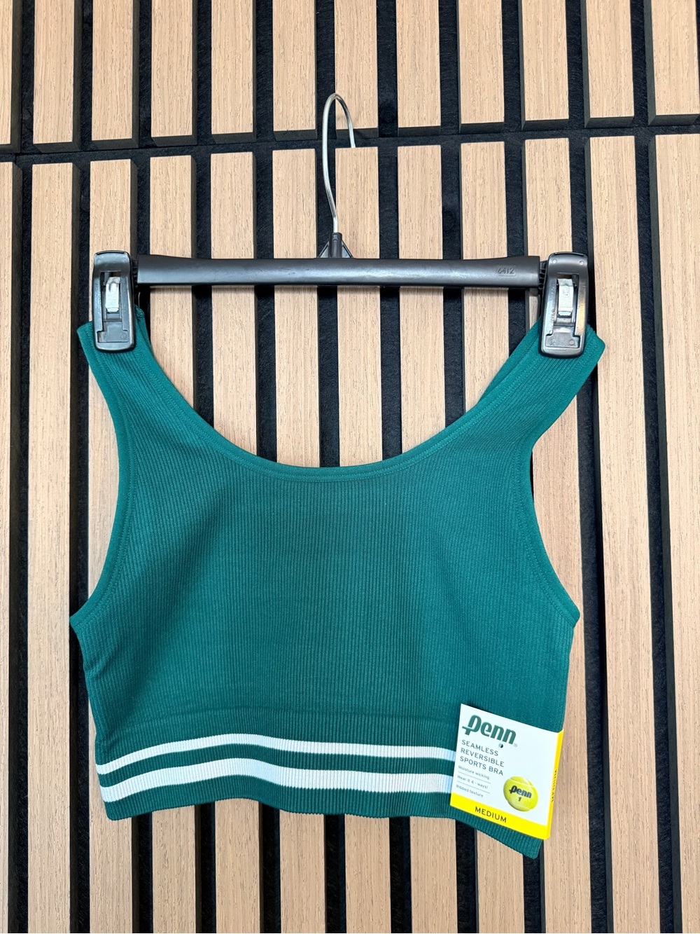 Seamless Ribbed Sports Bra Crop Top in Teal with Contrast Stripes